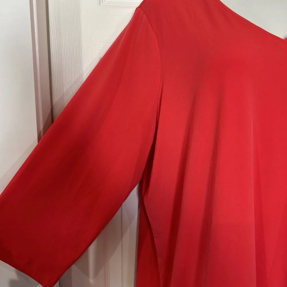Susan Graver Modern Essentials Liquid Knit Tunic V Neck Coral  Plus Size 3X